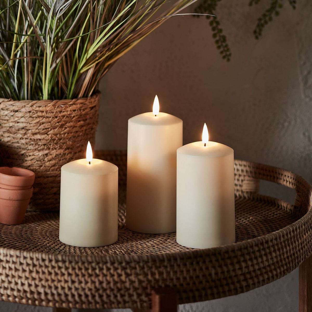 Outdoor Ivory LED Candle Trio - lifestyle detail