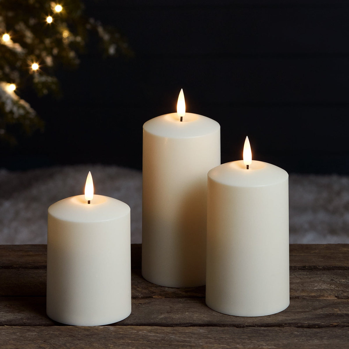 Outdoor Ivory LED Candle Trio - styled product view