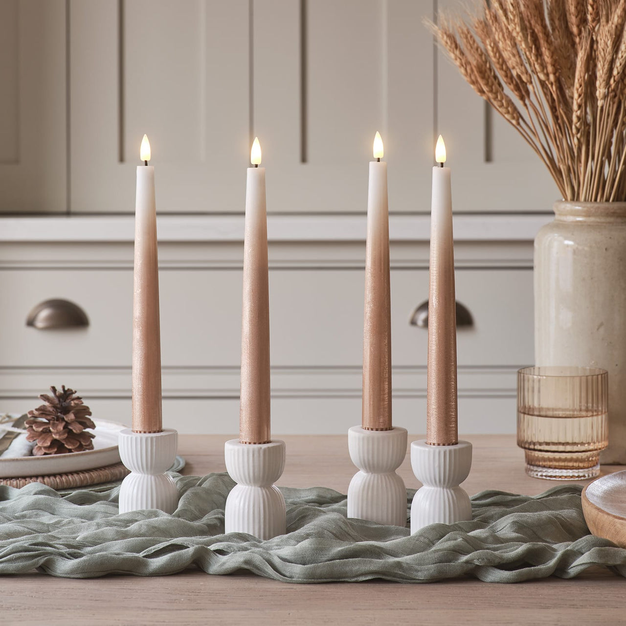 Set Of 10 Bronze Plastic Candle Holders - For Flameless Taper Candles, Decorative Stands