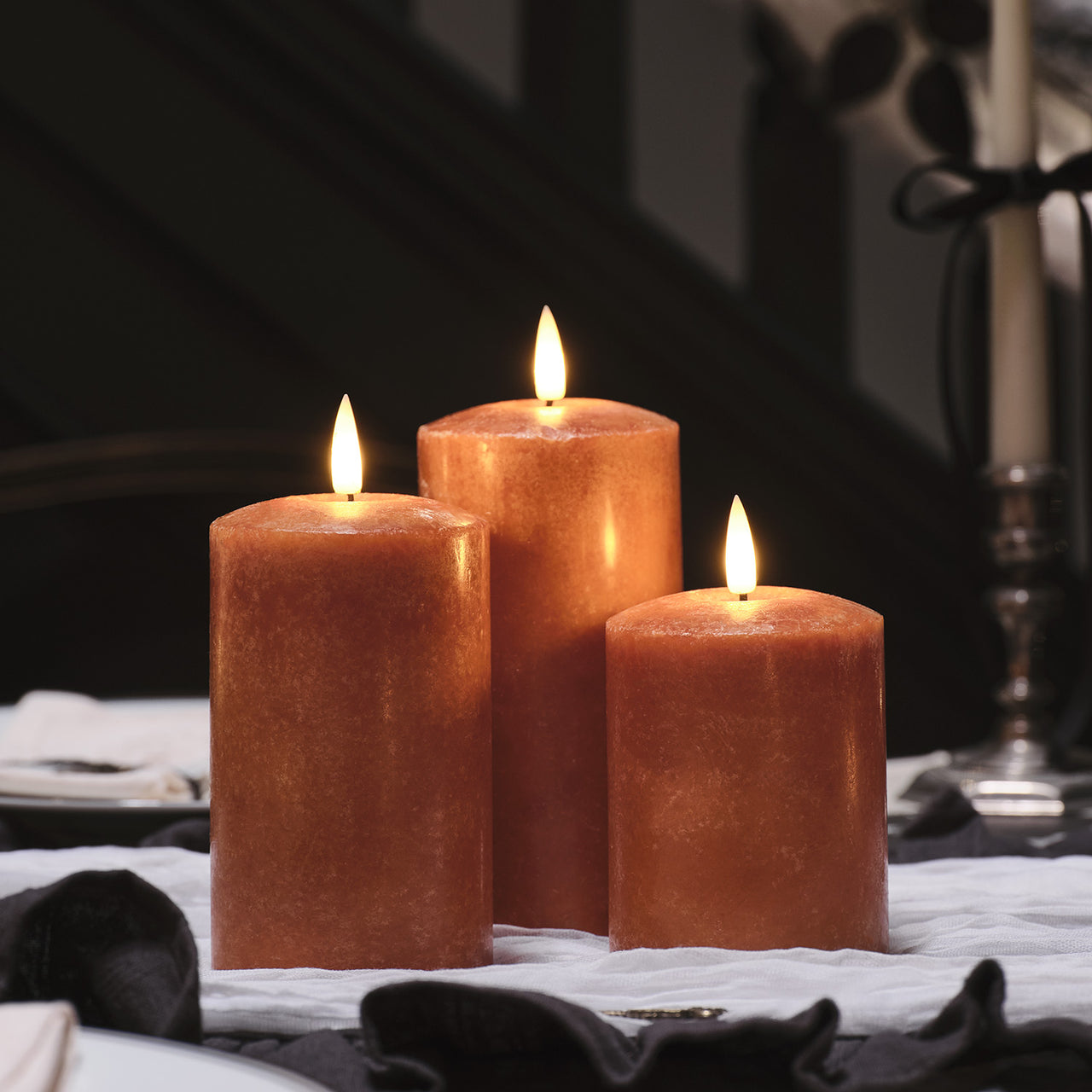 TruGlow® Mottled Orange LED Autumn Candle Trio
