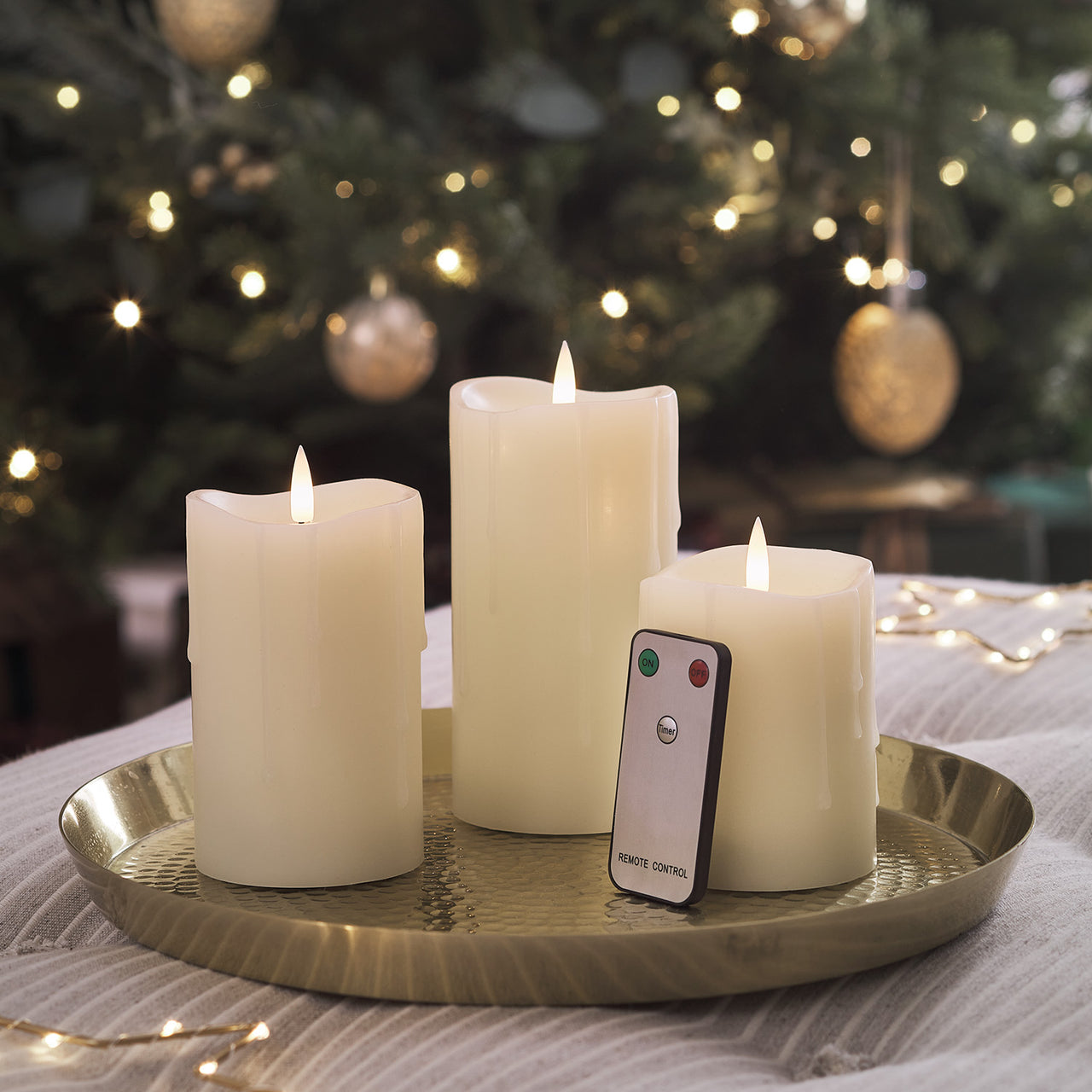 TruGlow® Ivory Dripping Wax LED Pillar Candle Trio With Remote Control