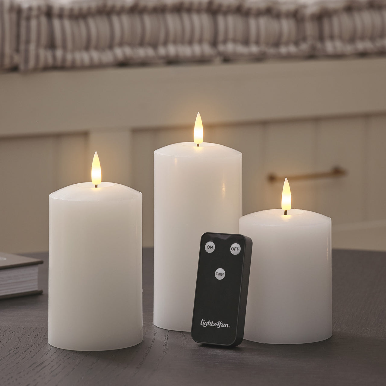 TruGlow® White LED Pillar Candle Trio with Remote Control
