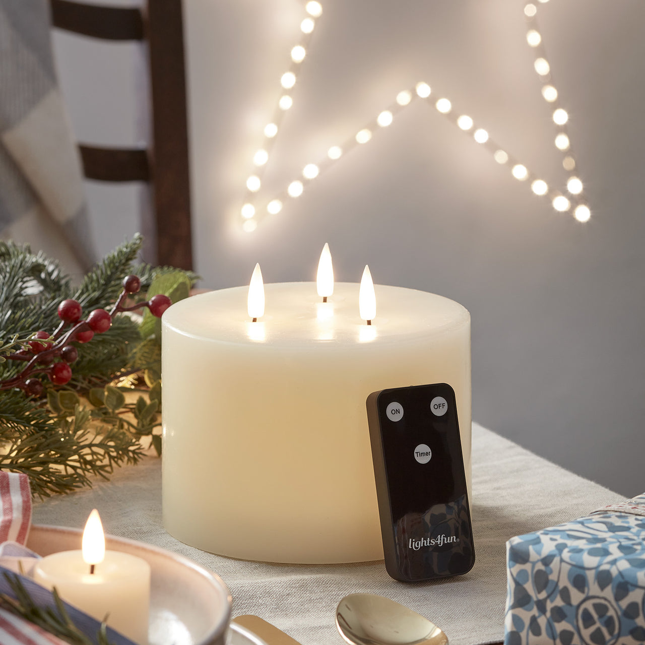 TruGlow® Ivory LED 3 Wick Candle with Remote Control