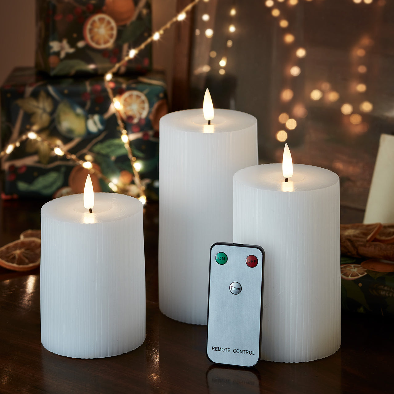 TruGlow® White Ribbed LED Pillar Candle Trio with Remote Control