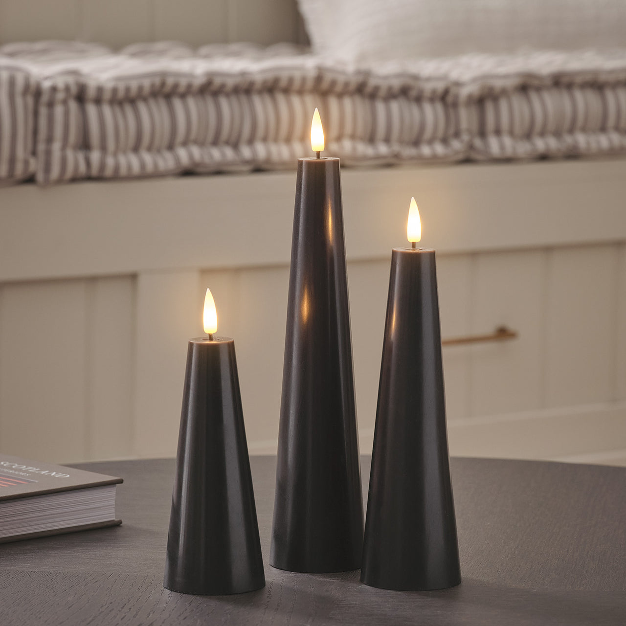 TruGlow® Black Cone LED Pillar Candle Trio
