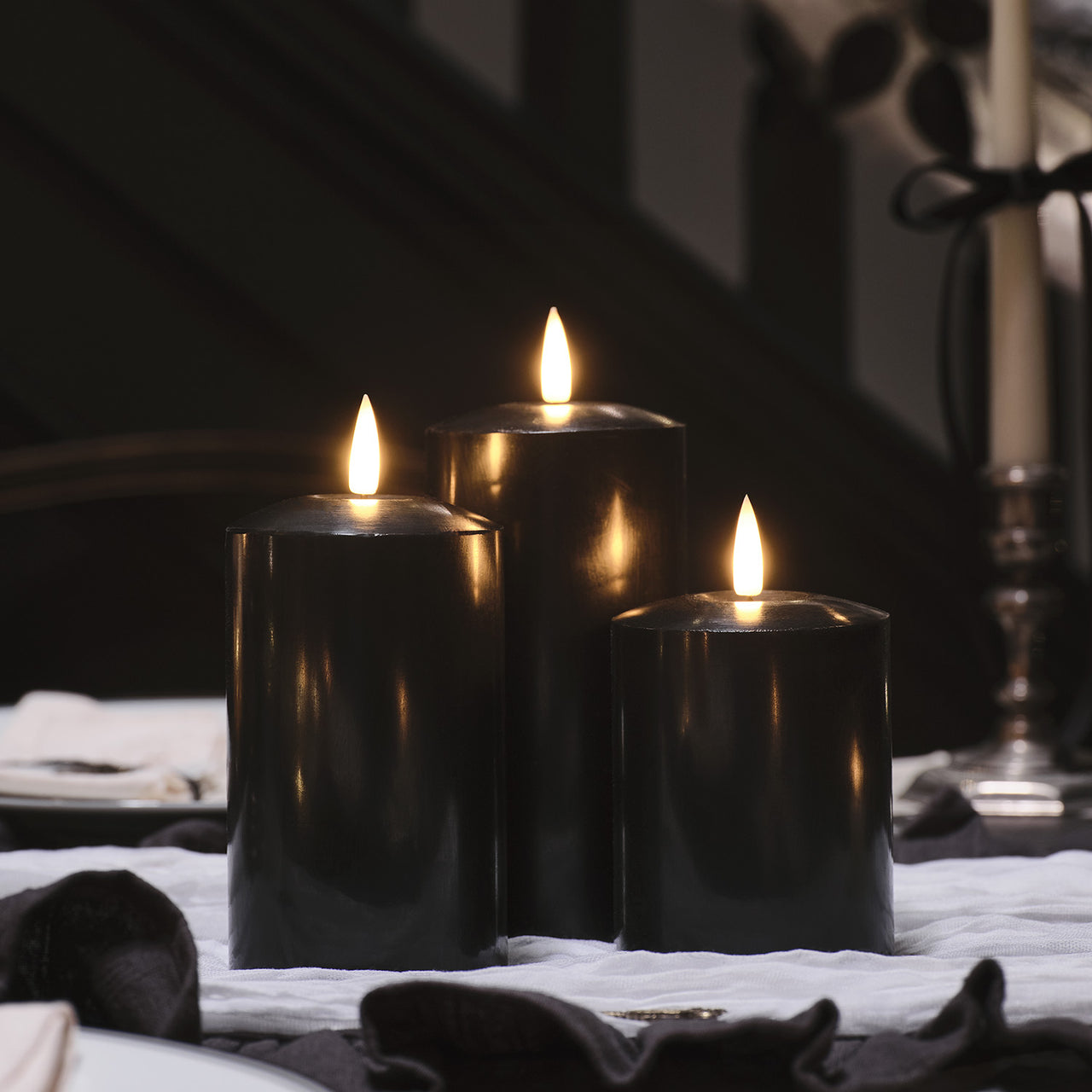TruGlow® Black LED Pillar Candle Trio