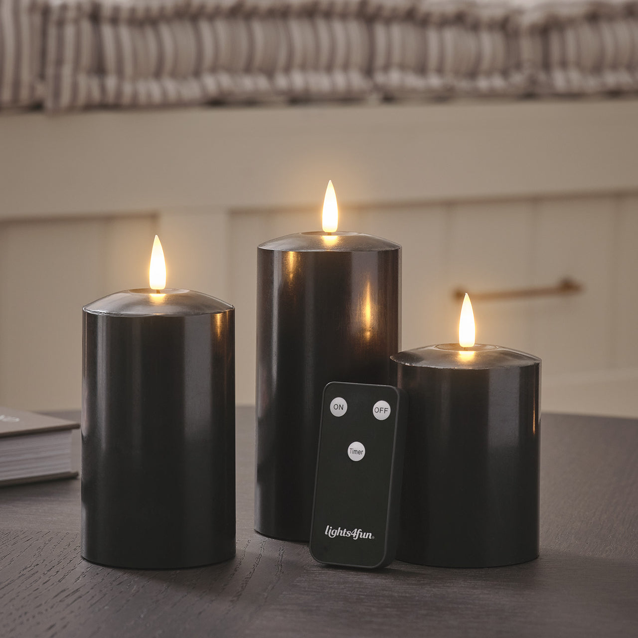 TruGlow® Black LED Pillar Candle Trio