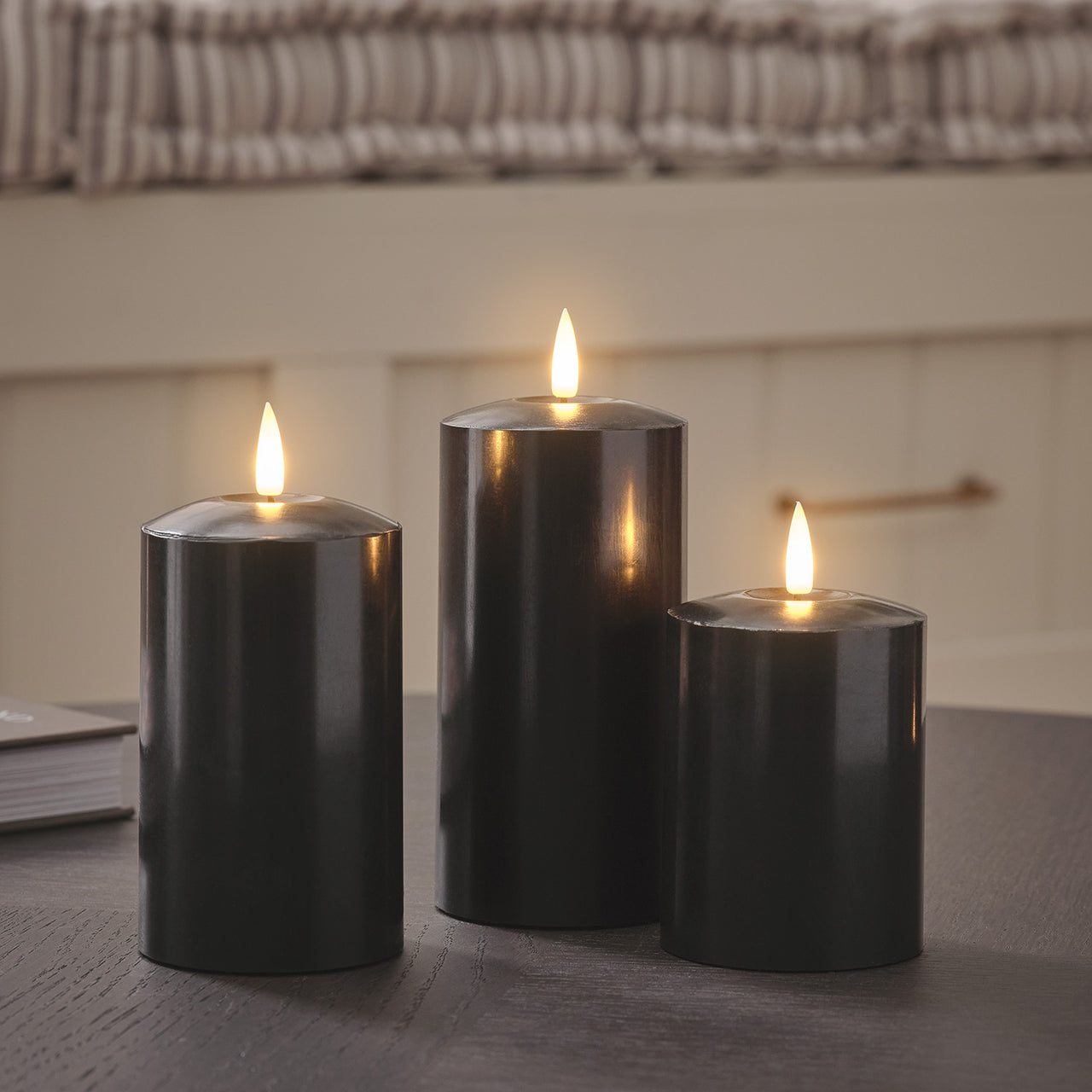 TruGlow® Black LED Pillar Candle Trio