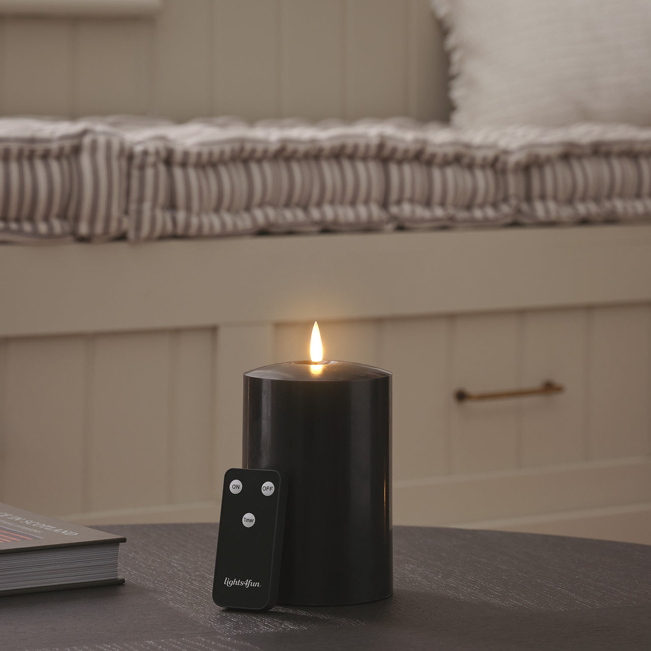 TruGlow® Black LED Chapel Candle 15cm