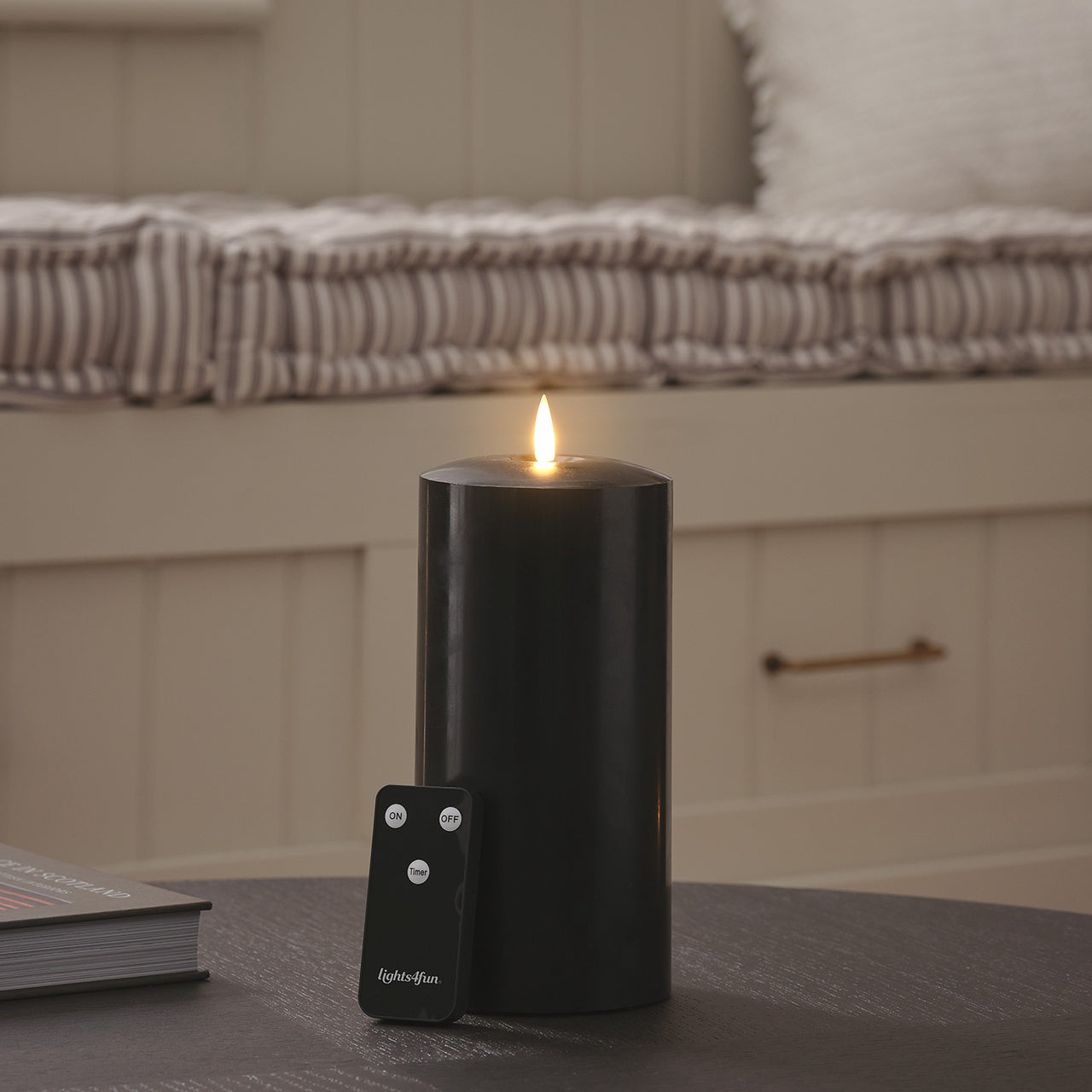 TruGlow® Black LED Chapel Candle 20cm