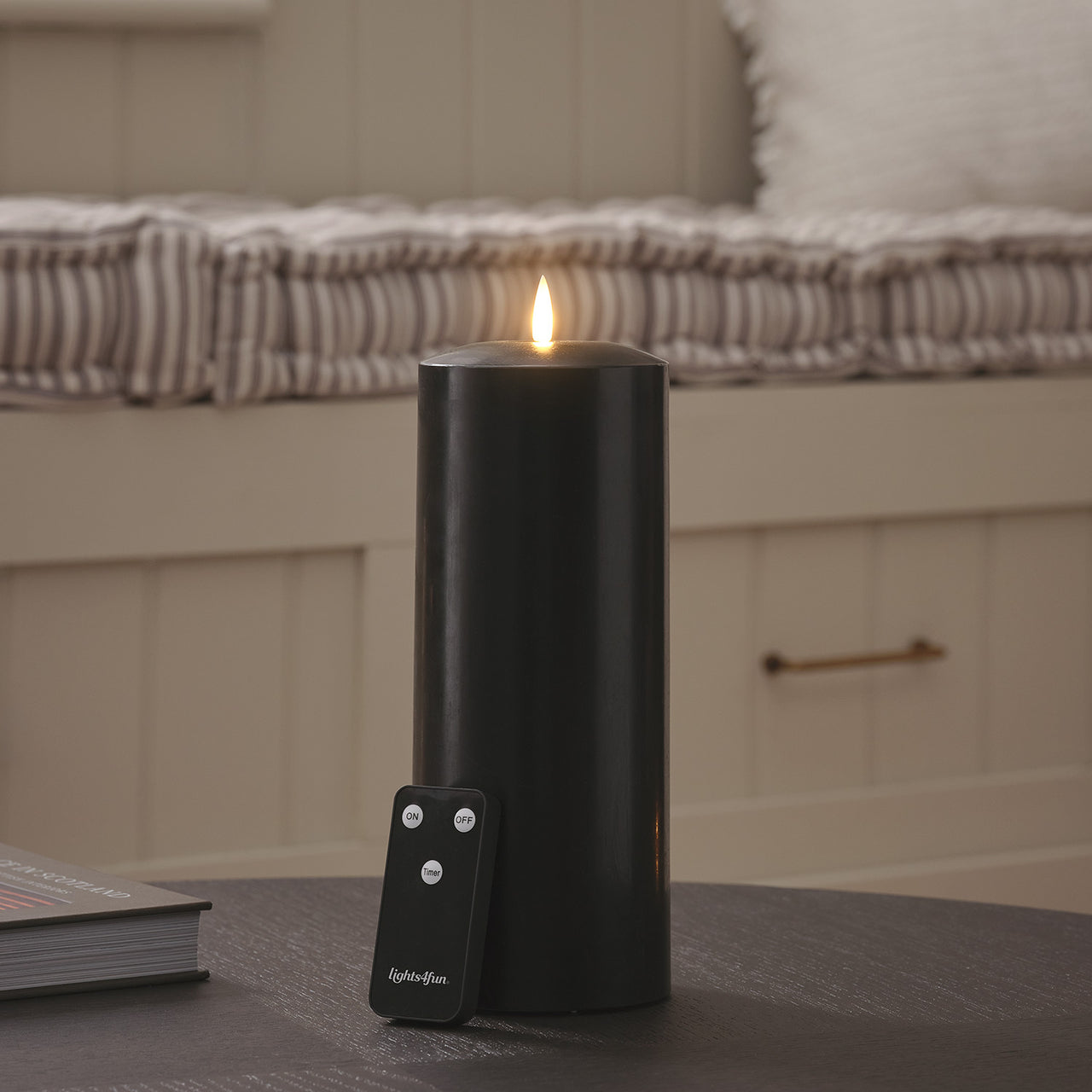 TruGlow® Black LED Chapel Candle 25cm