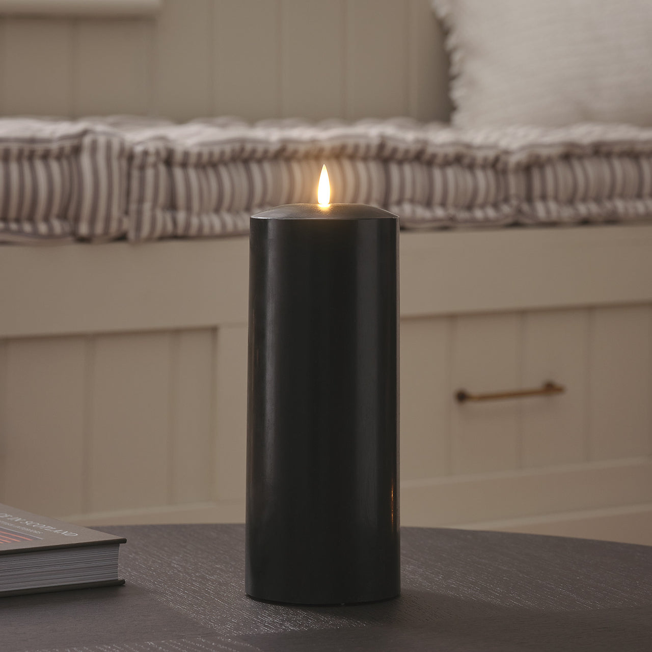 TruGlow® Black LED Chapel Candle 25cm