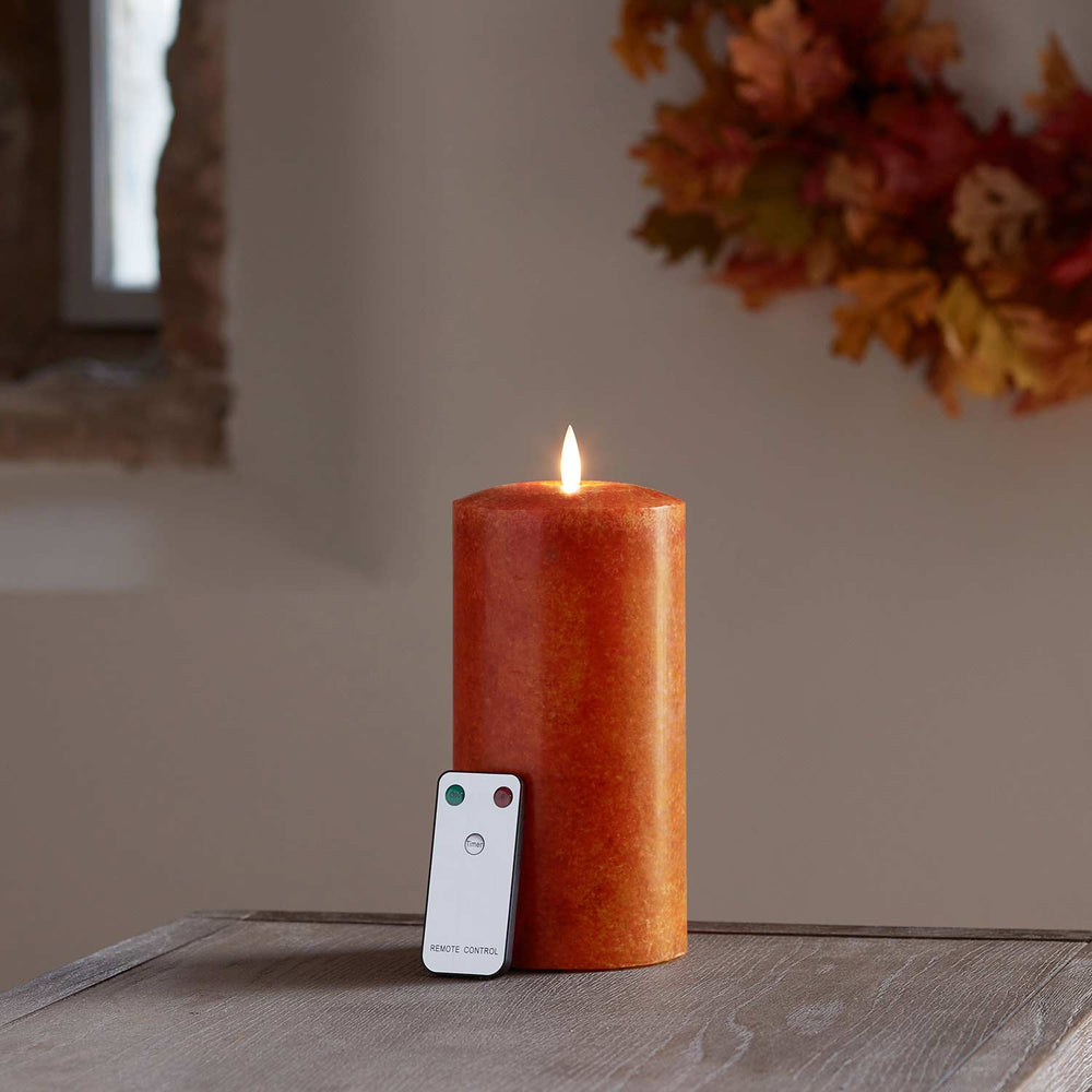 20cm TruGlow® Mottled Orange LED Chapel Candle with Remote Control