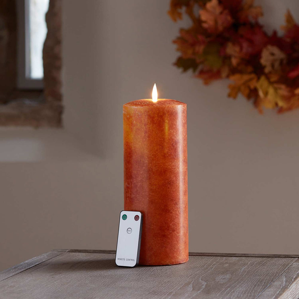 25cm TruGlow® Mottled Orange LED Chapel Candle with Remote Control