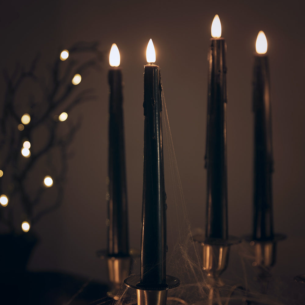 8 TruGlow® Black Dripping Wax LED Taper Candles With Remote Control