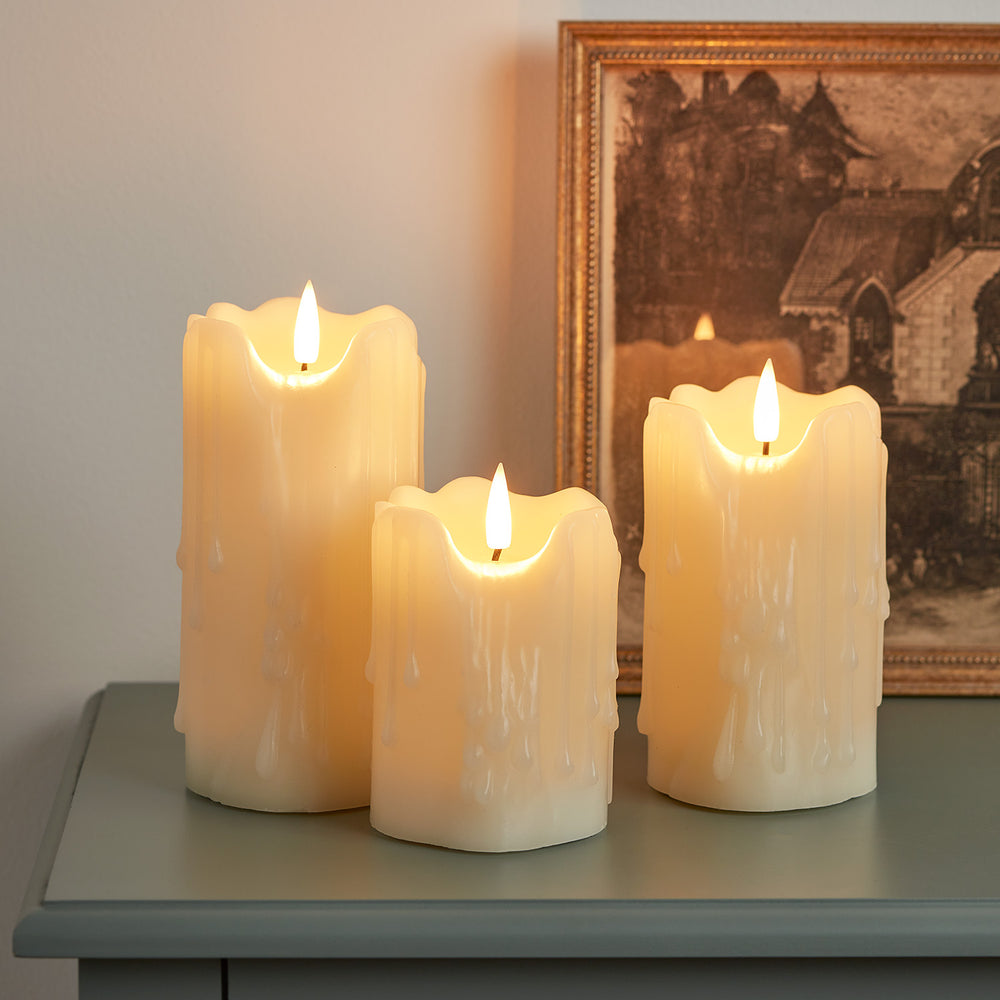TruGlow® Heavy Dripping Wax LED Pillar Candle Trio