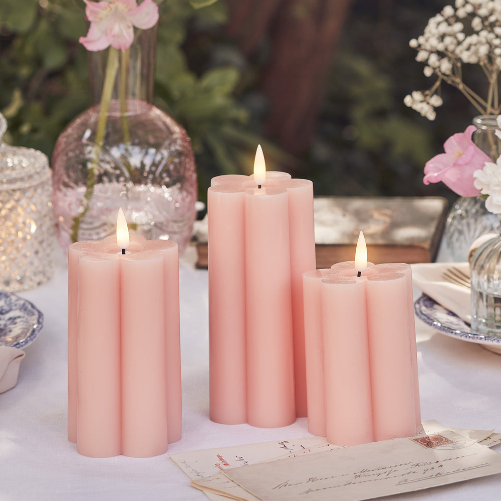 3 Pink Flower TruGlow® Candles
