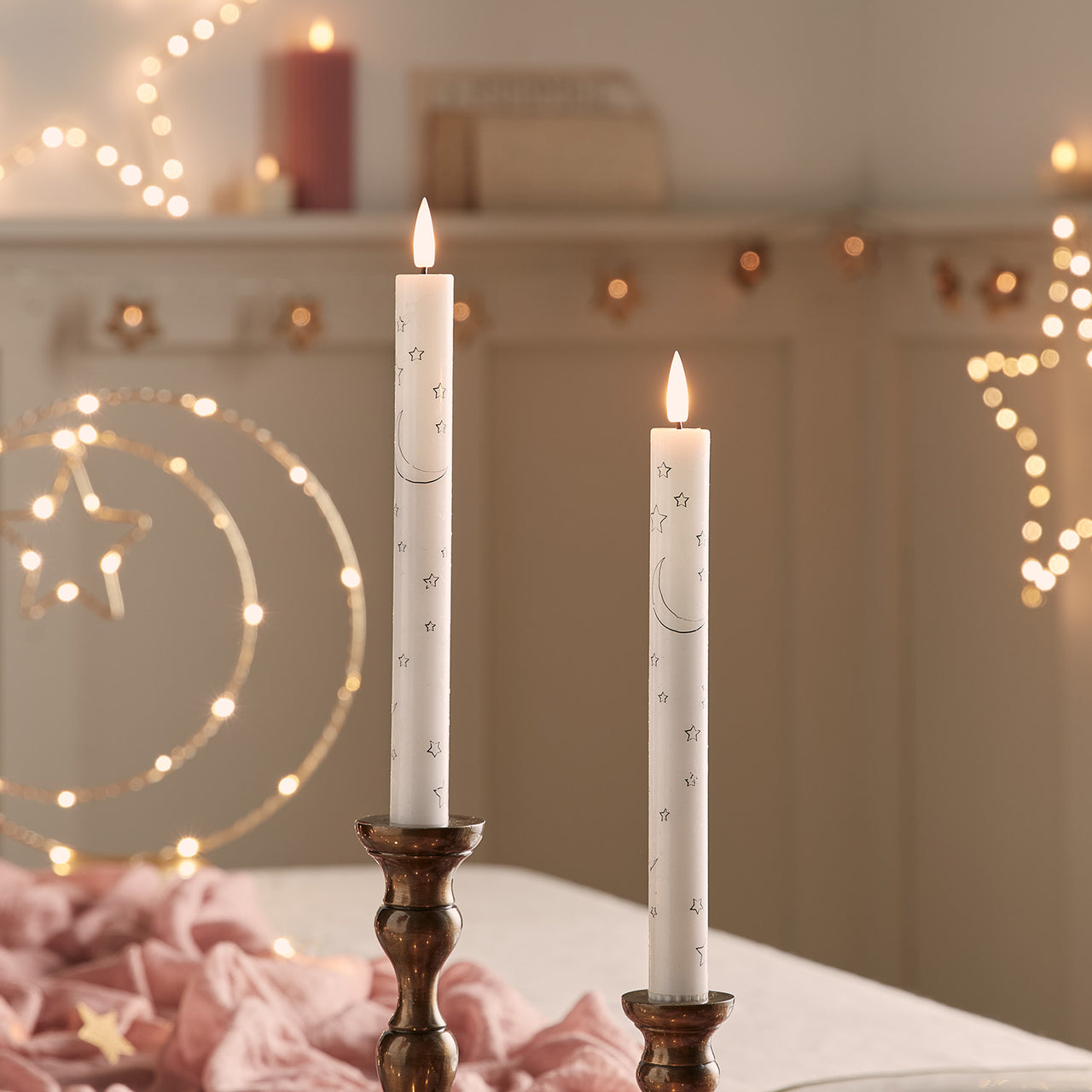 2 Moon & Star Design TruGlow® Taper Candles