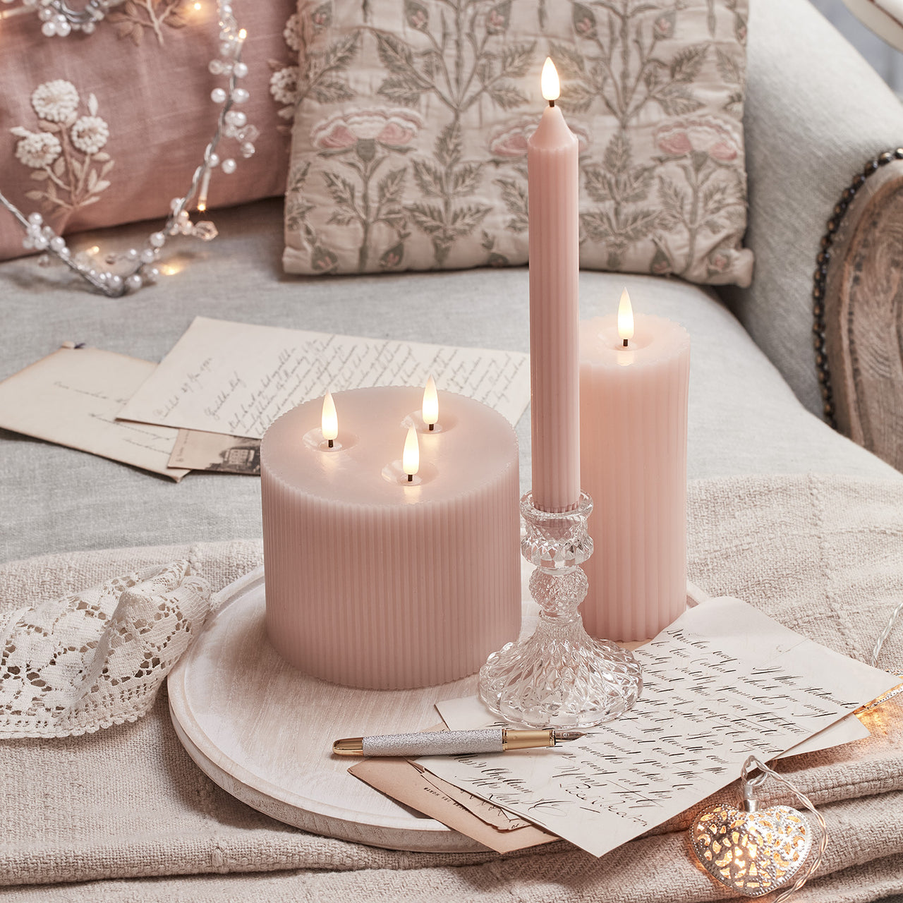 3 Wick Fluted Blush Pink TruGlow® LED Candle