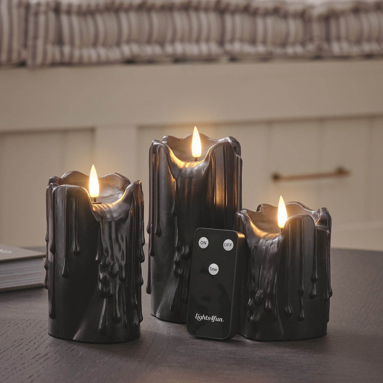 TruGlow® Black Dripping Wax LED Candle Trio
