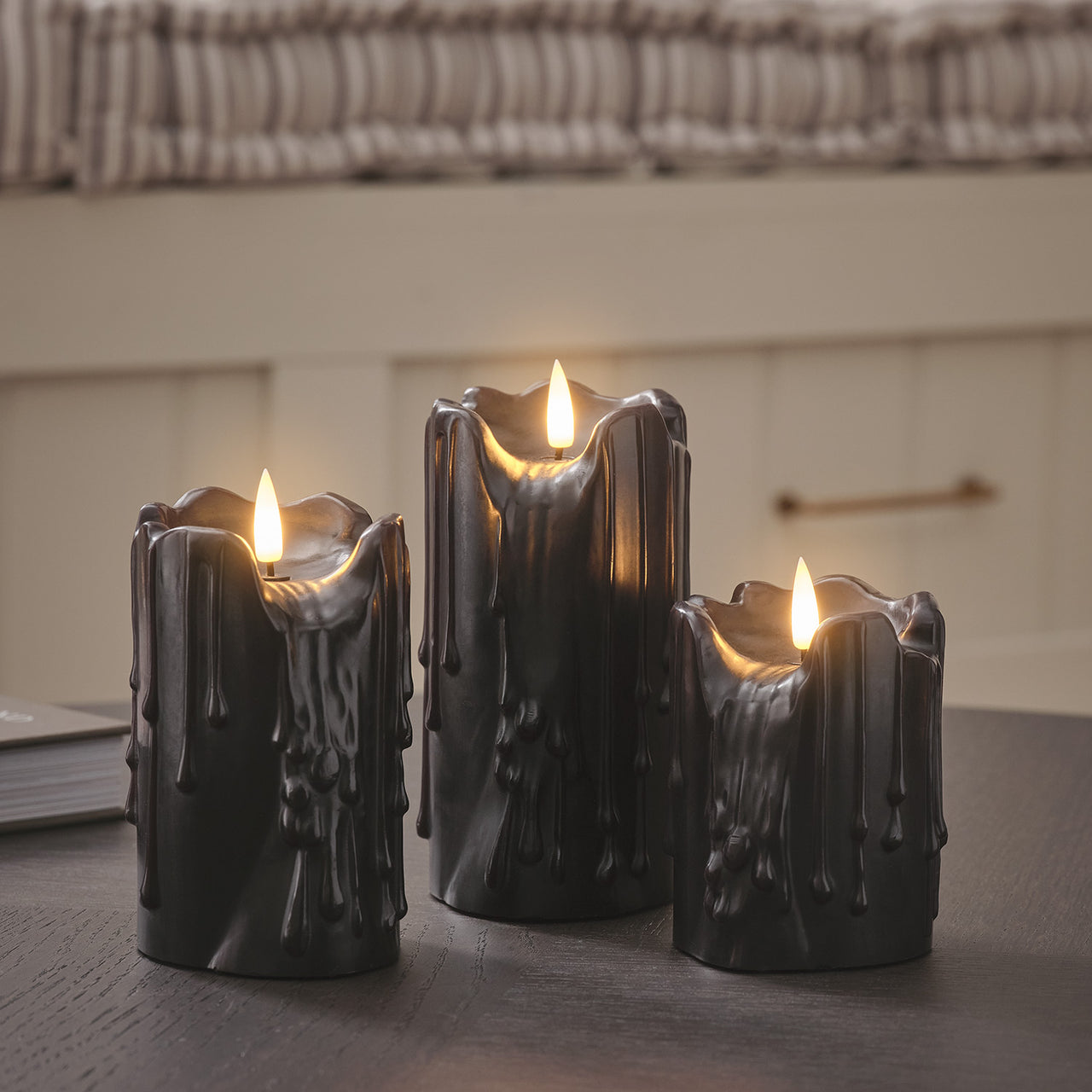TruGlow® Black Dripping Wax LED Candle Trio