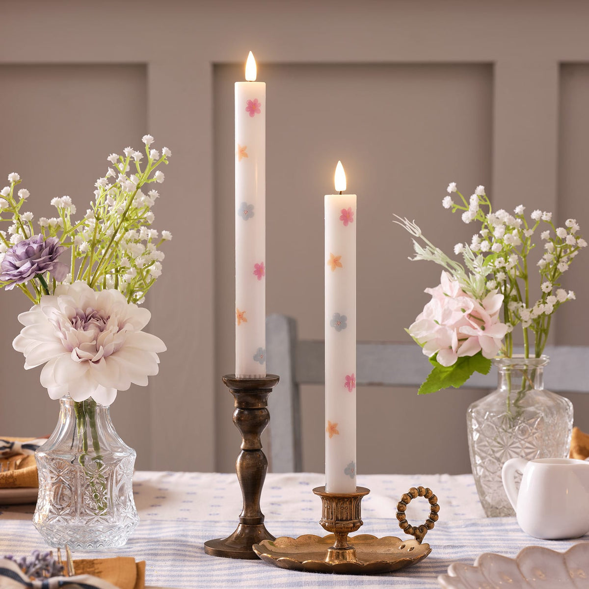 2 TruGlow® Spring Pattern Taper Candles