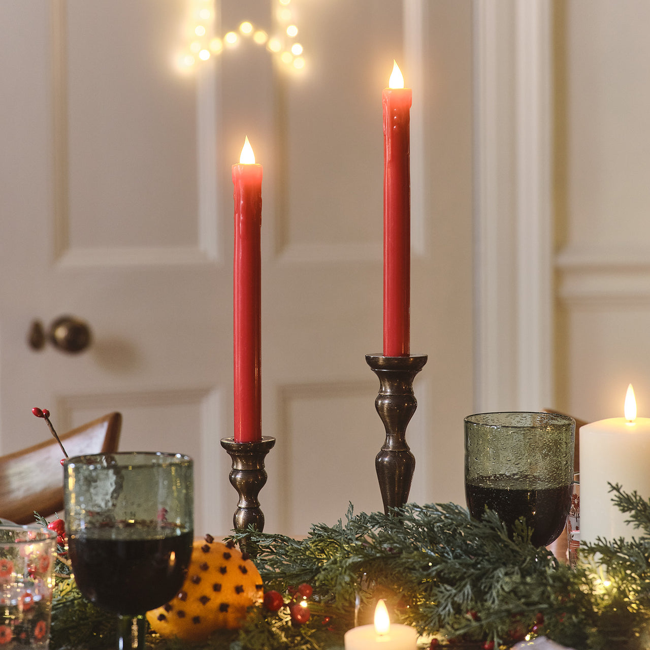 4 Red LED Taper Candles