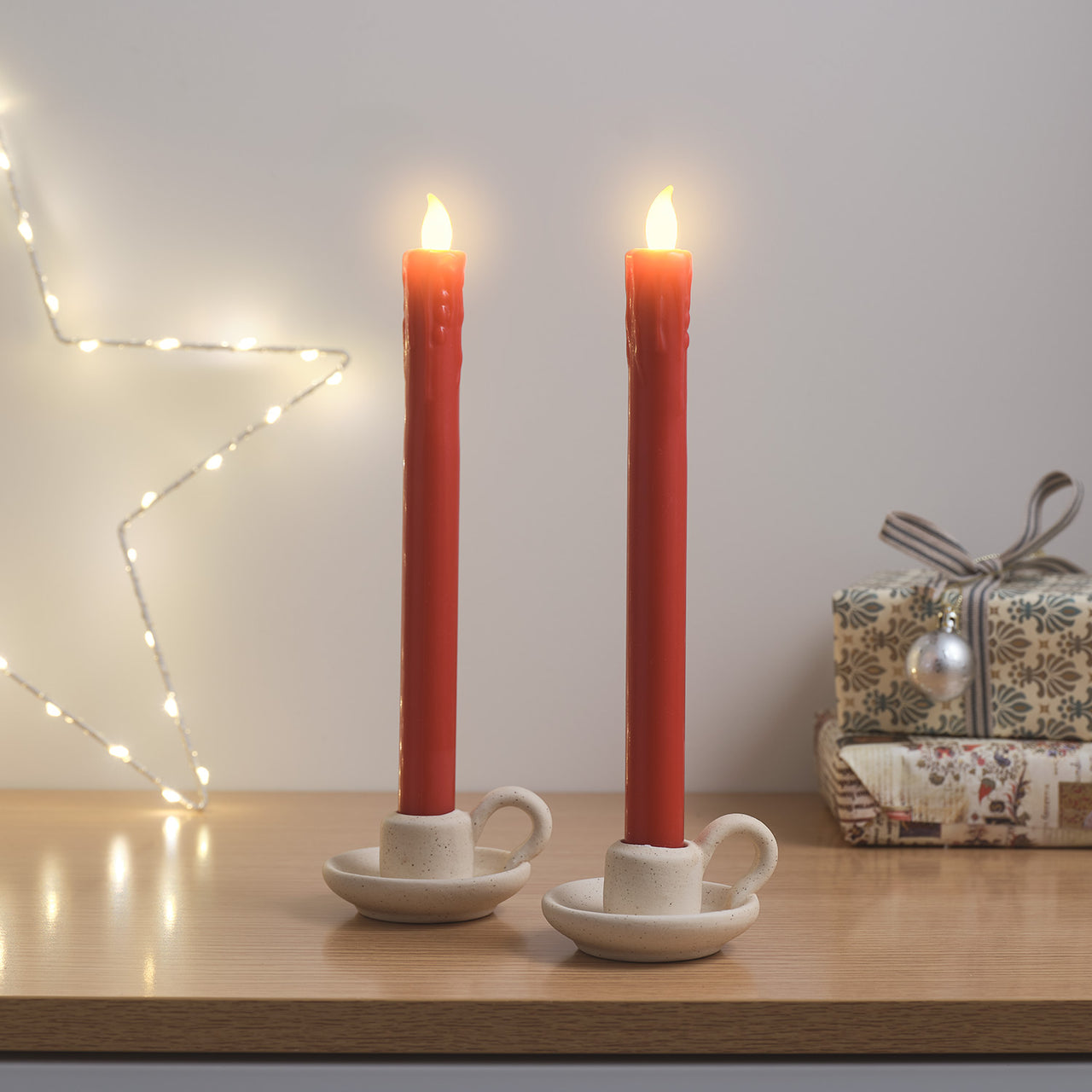 2 Red LED Taper Candles