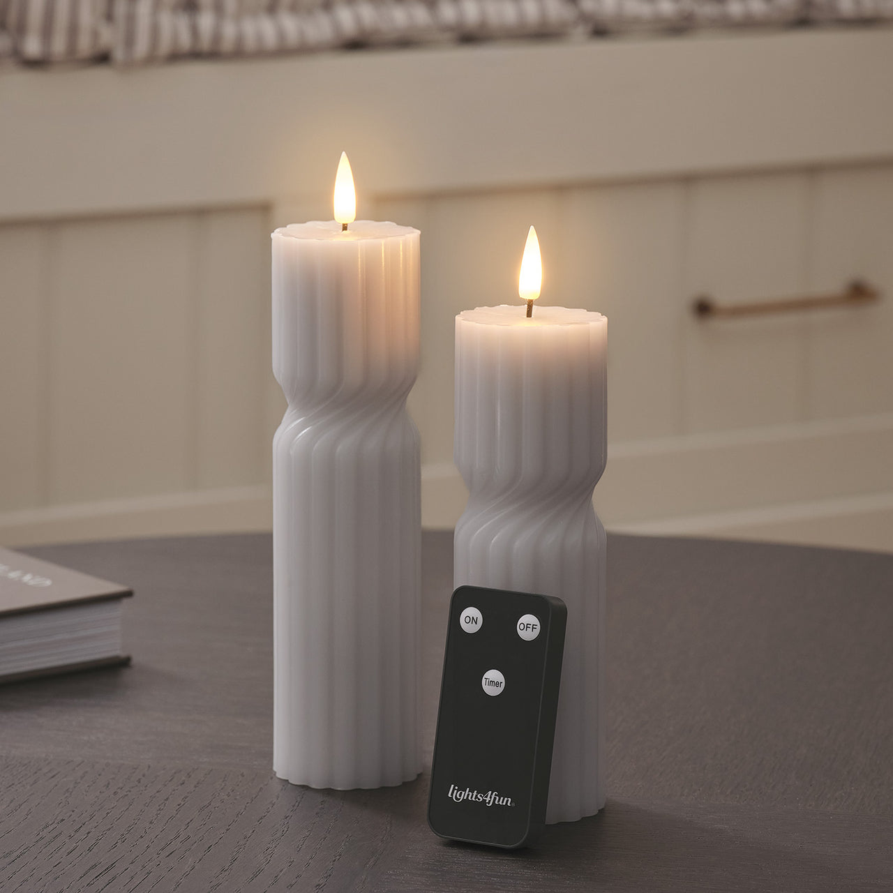 TruGlow® Grey Twist LED Pillar Candle Duo with Remote Control