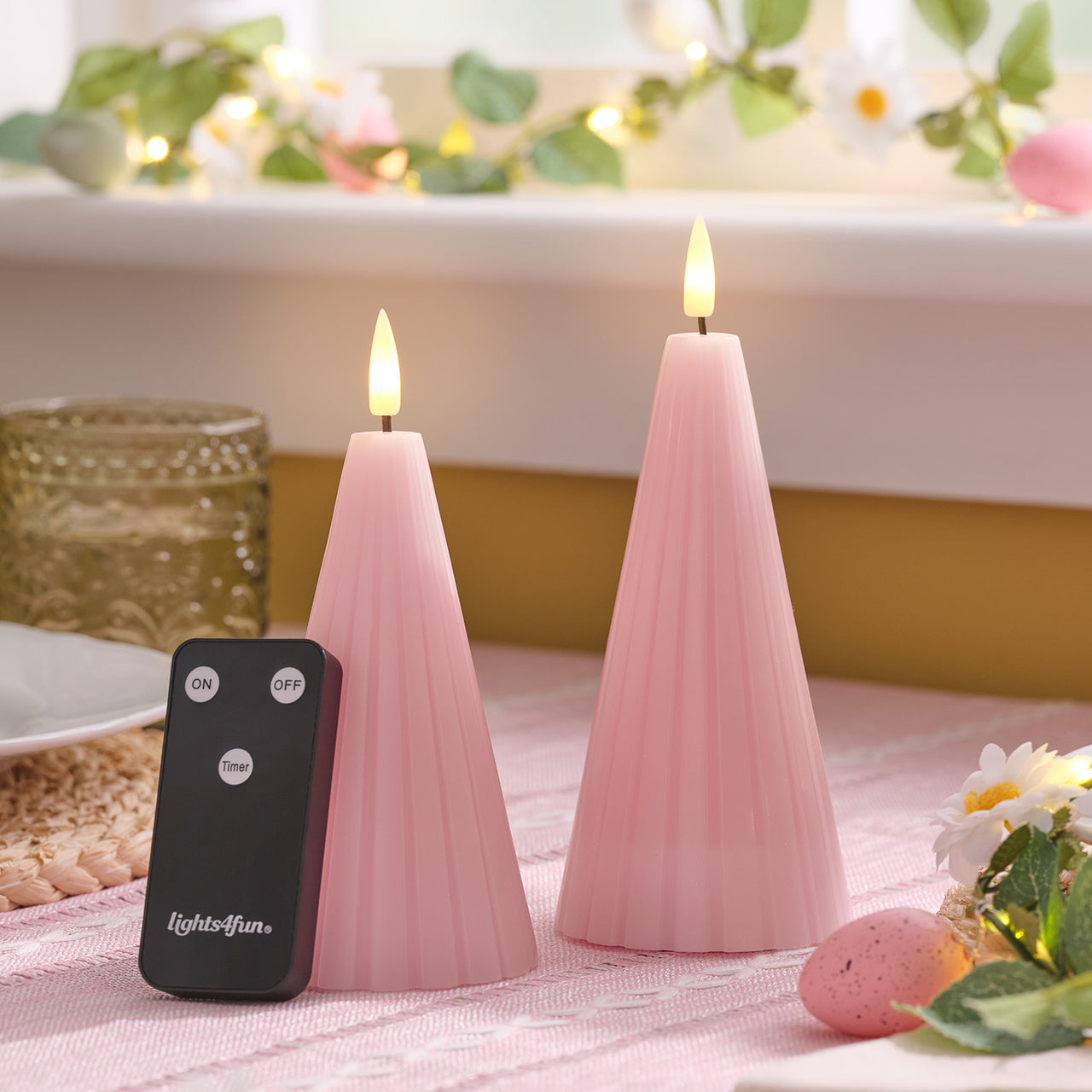 TruGlow® Blush Pink Fluted Cone LED Pillar Candle Duo with Remote Control
