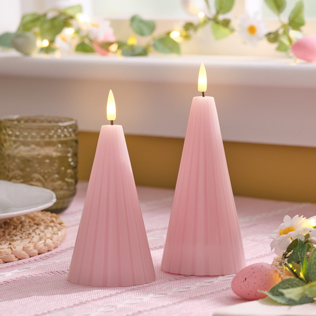 TruGlow® Blush Pink Fluted Cone LED Pillar Candle Duo with Remote Control