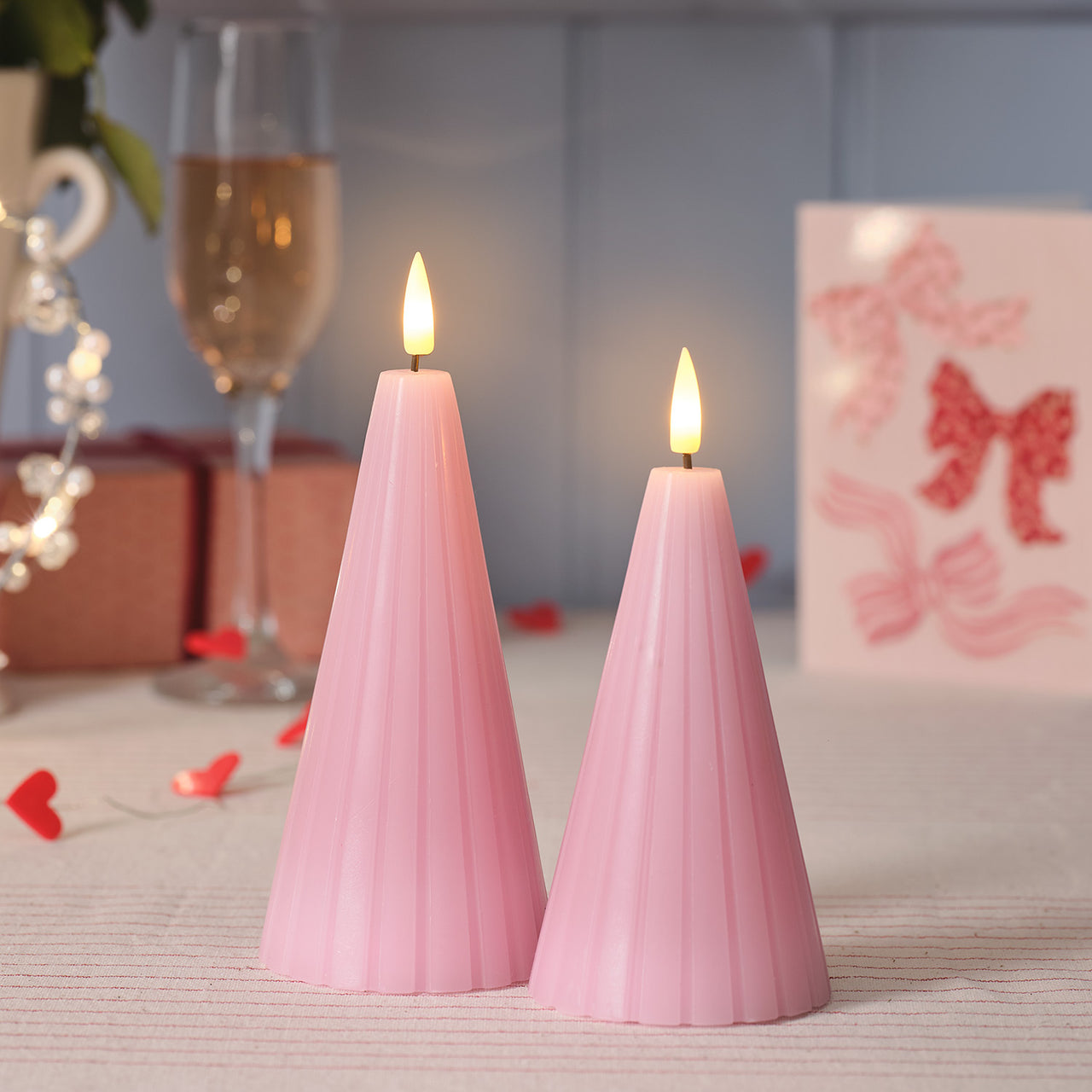 TruGlow® Blush Pink Fluted Cone LED Pillar Candle Duo with Remote Control