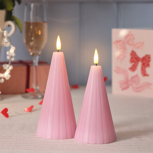 TruGlow® Blush Pink Fluted Cone LED Pillar Candle Duo with Remote Control