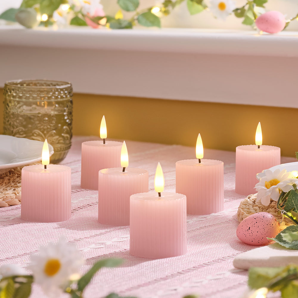 6 TruGlow® Blush Pink Ribbed LED Votive Candles with Remote Control