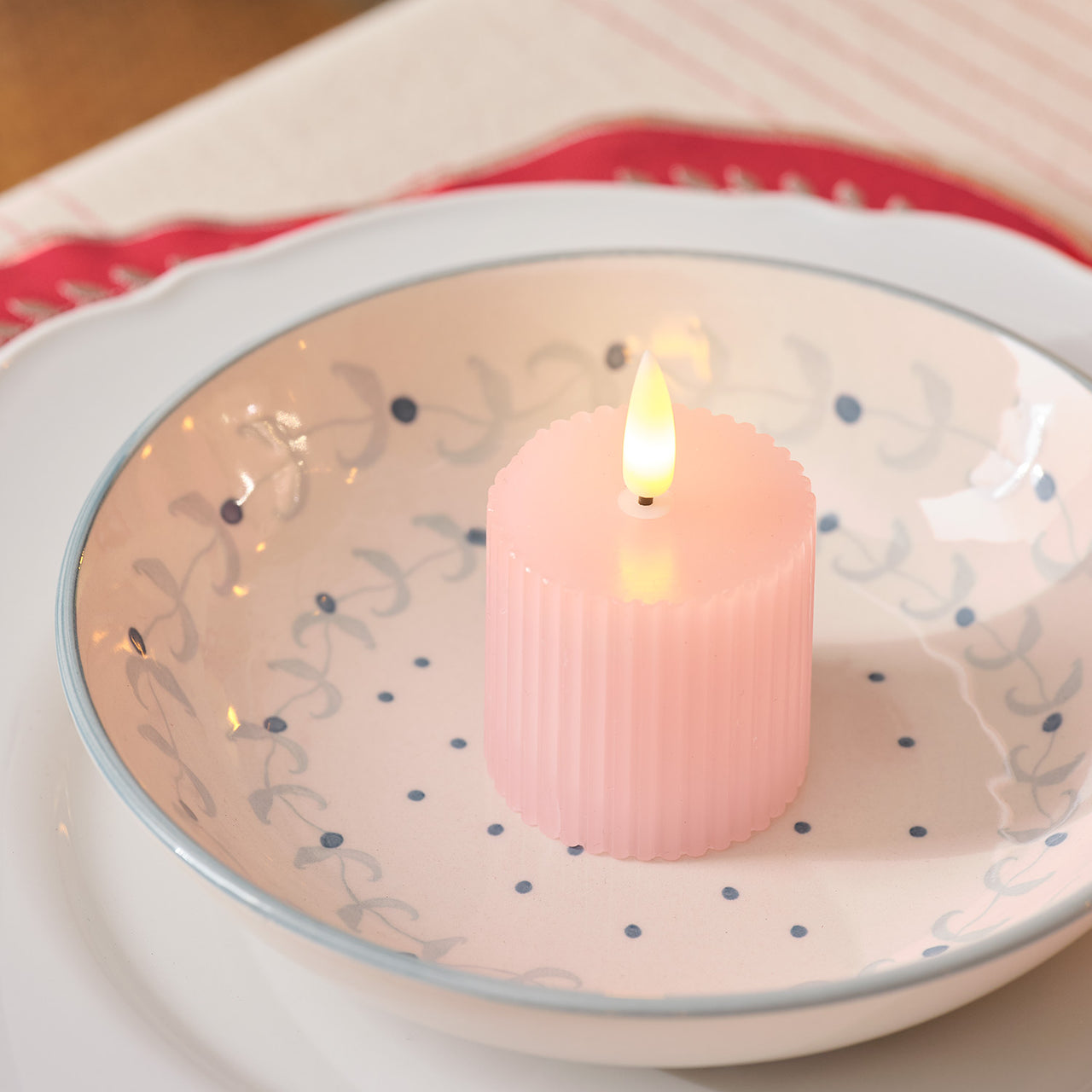 6 TruGlow® Blush Pink Ribbed LED Votive Candles with Remote Control