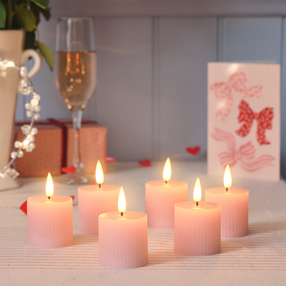 6 TruGlow® Blush Pink Ribbed LED Votive Candles with Remote Control