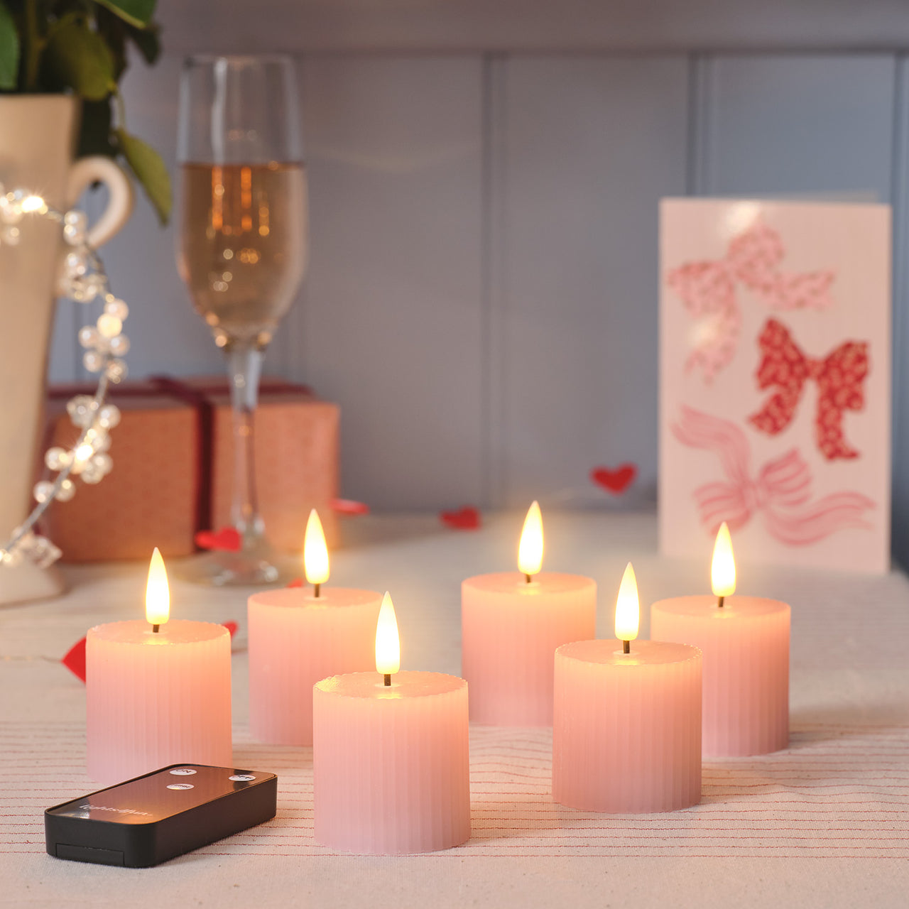 6 TruGlow® Blush Pink Ribbed LED Votive Candles with Remote Control