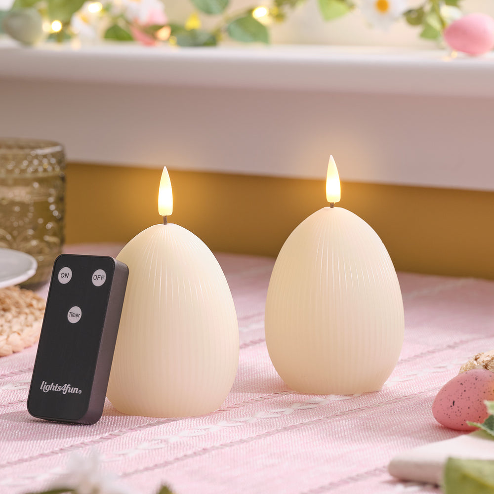 TruGlow® Ivory Ribbed LED Egg Candle Duo with Remote Control