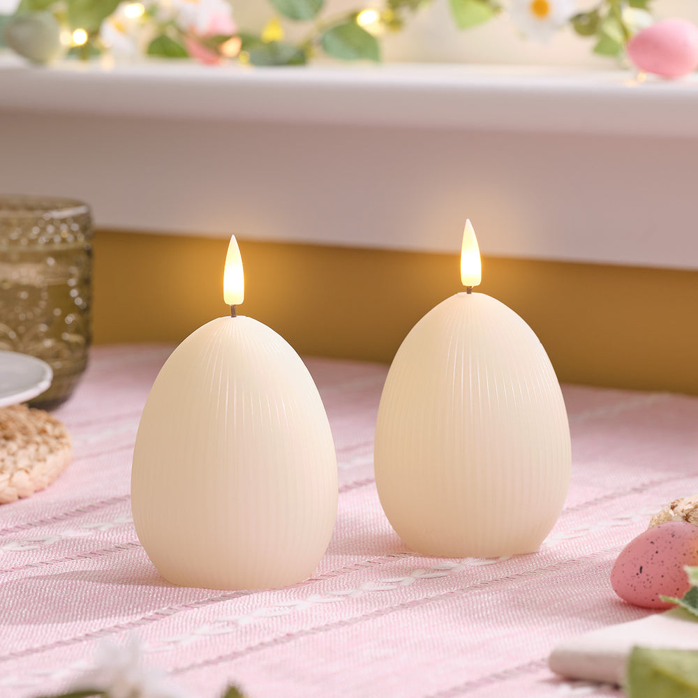 TruGlow® Ivory Ribbed LED Egg Candle Duo with Remote Control