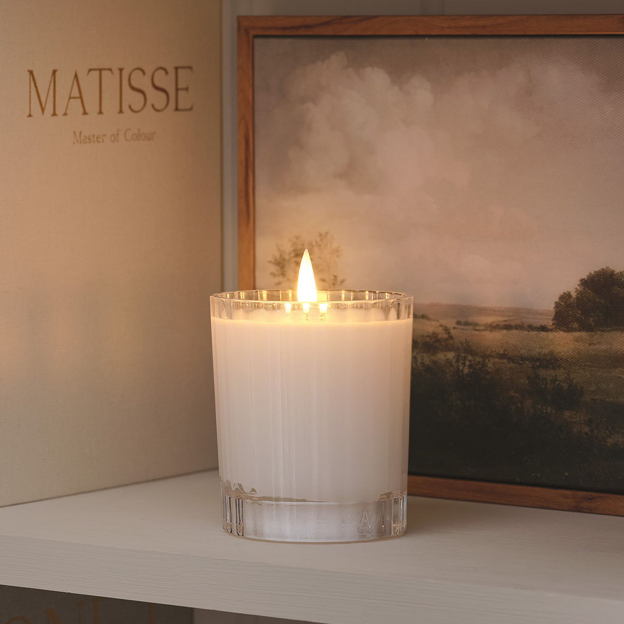 TruGlow® White LED Fluted Glass Candle with Remote Control