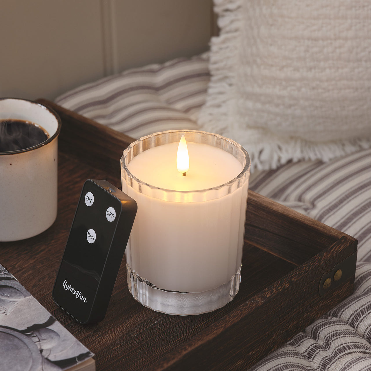 TruGlow® White LED Fluted Glass Candle with Remote Control