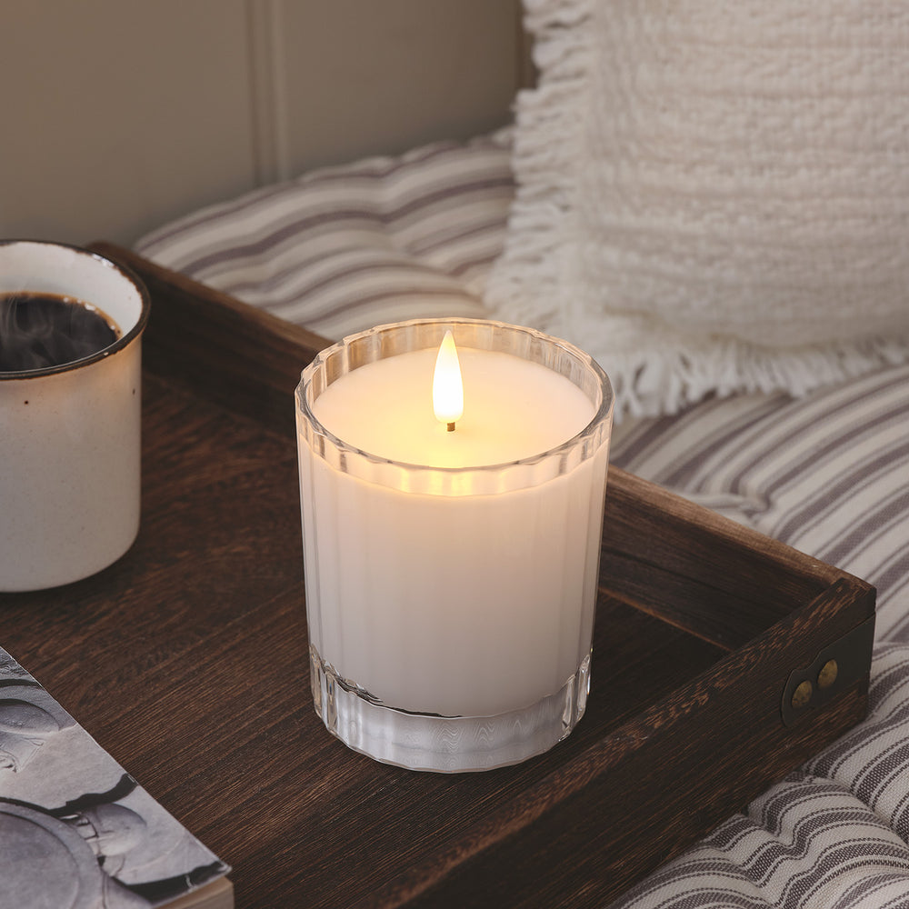 TruGlow® White LED Fluted Glass Candle with Remote Control