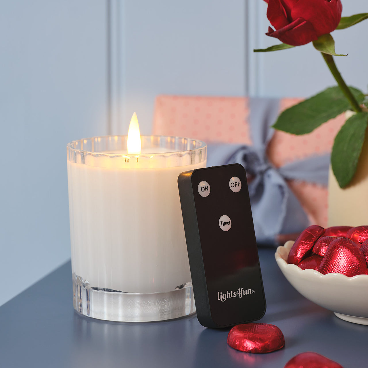 TruGlow® White LED Fluted Glass Candle with Remote Control