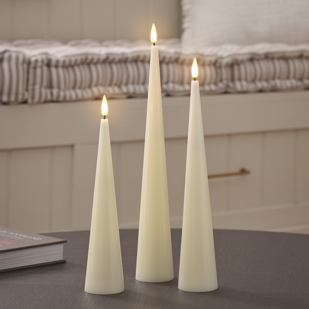 TruGlow® Ivory Slim Cone LED Pillar Candle Trio with Remote Control