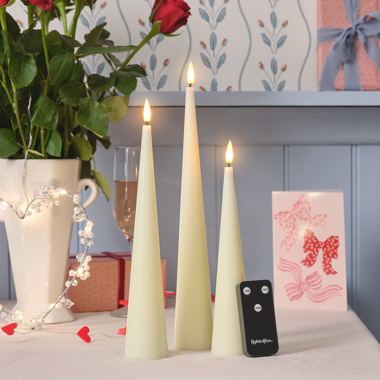 TruGlow® Ivory Slim Cone LED Pillar Candle Trio with Remote Control