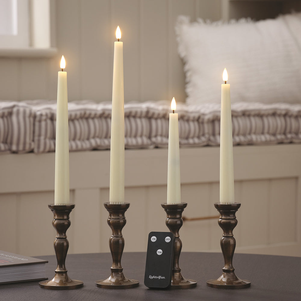 4 Ivory TruGlow® Mixed Height LED Taper Candles with Remote Control
