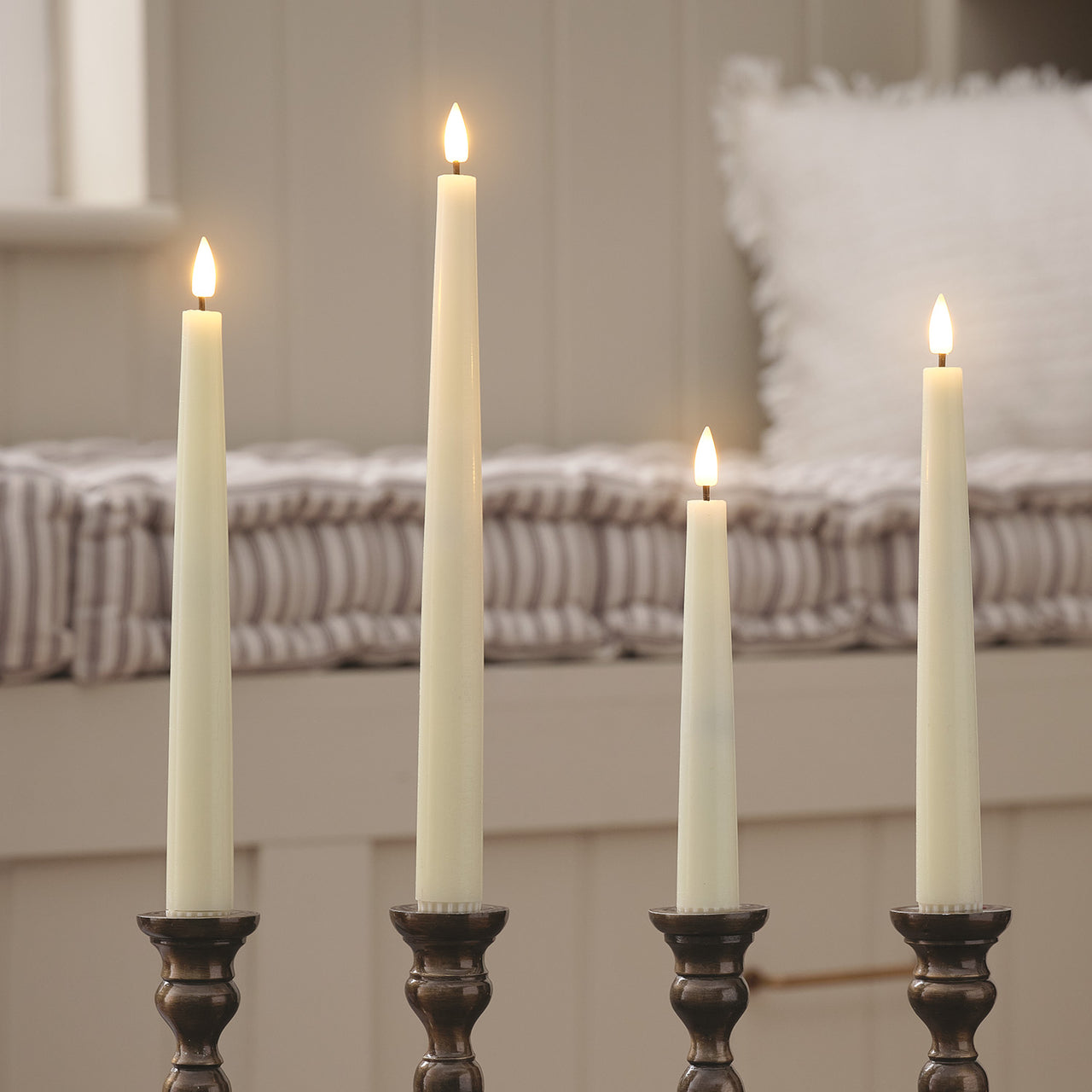 4 Ivory TruGlow® Mixed Height LED Taper Candles with Remote Control
