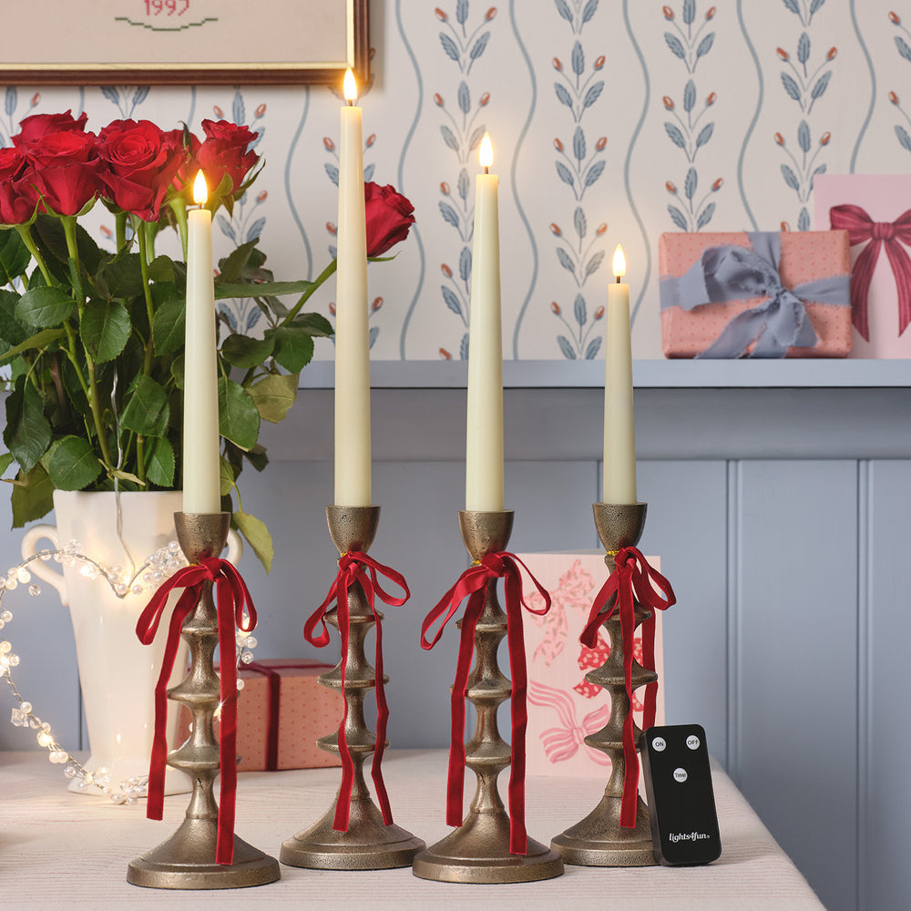 4 Ivory TruGlow® Mixed Height LED Taper Candles with Remote Control