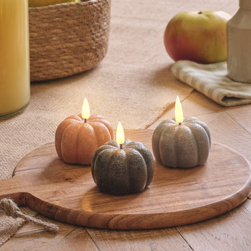 3 Mini TruGlow® Distressed Pumpkin LED Candle with Remote Control