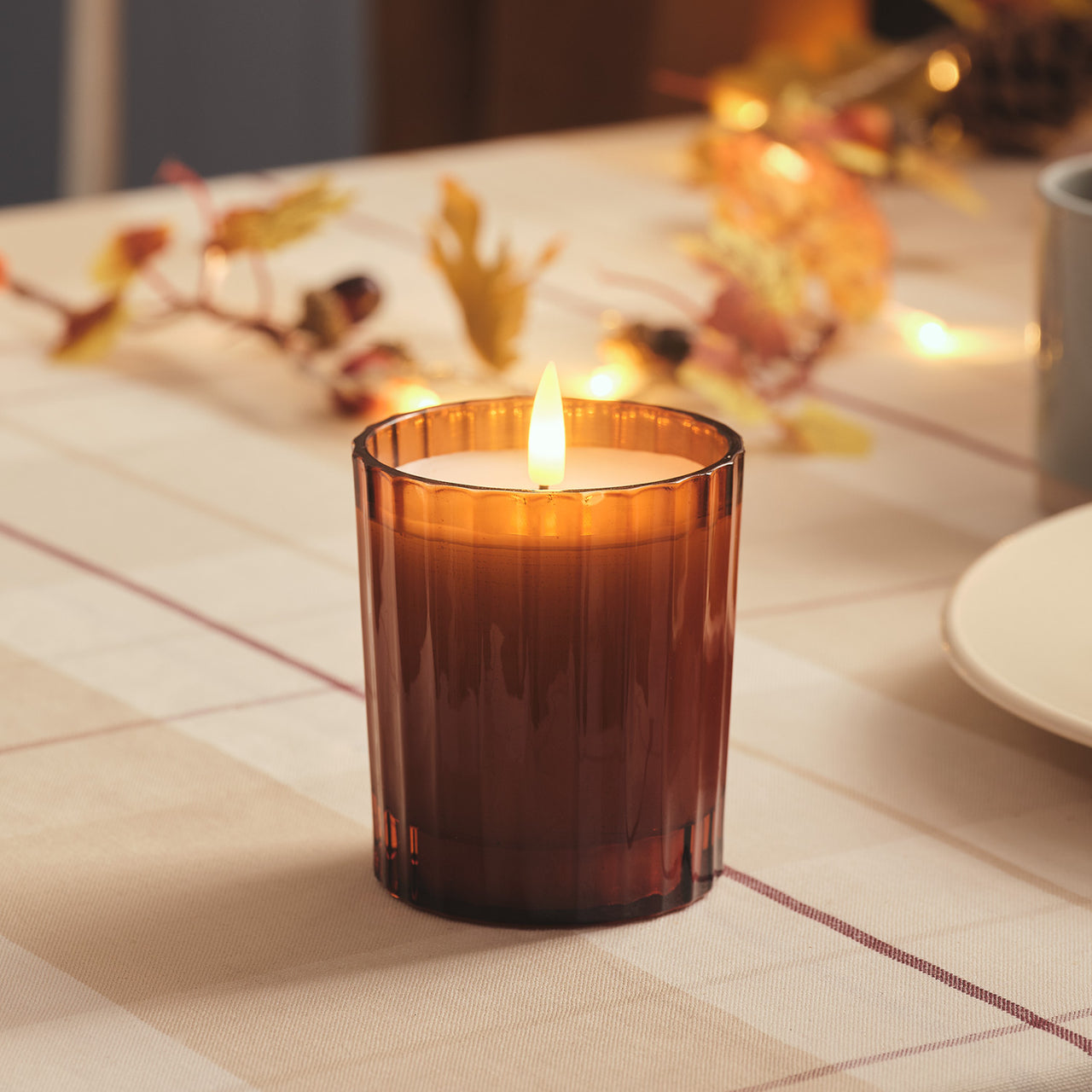 TruGlow® Burnt Orange LED Fluted Glass Candle with Remote Control